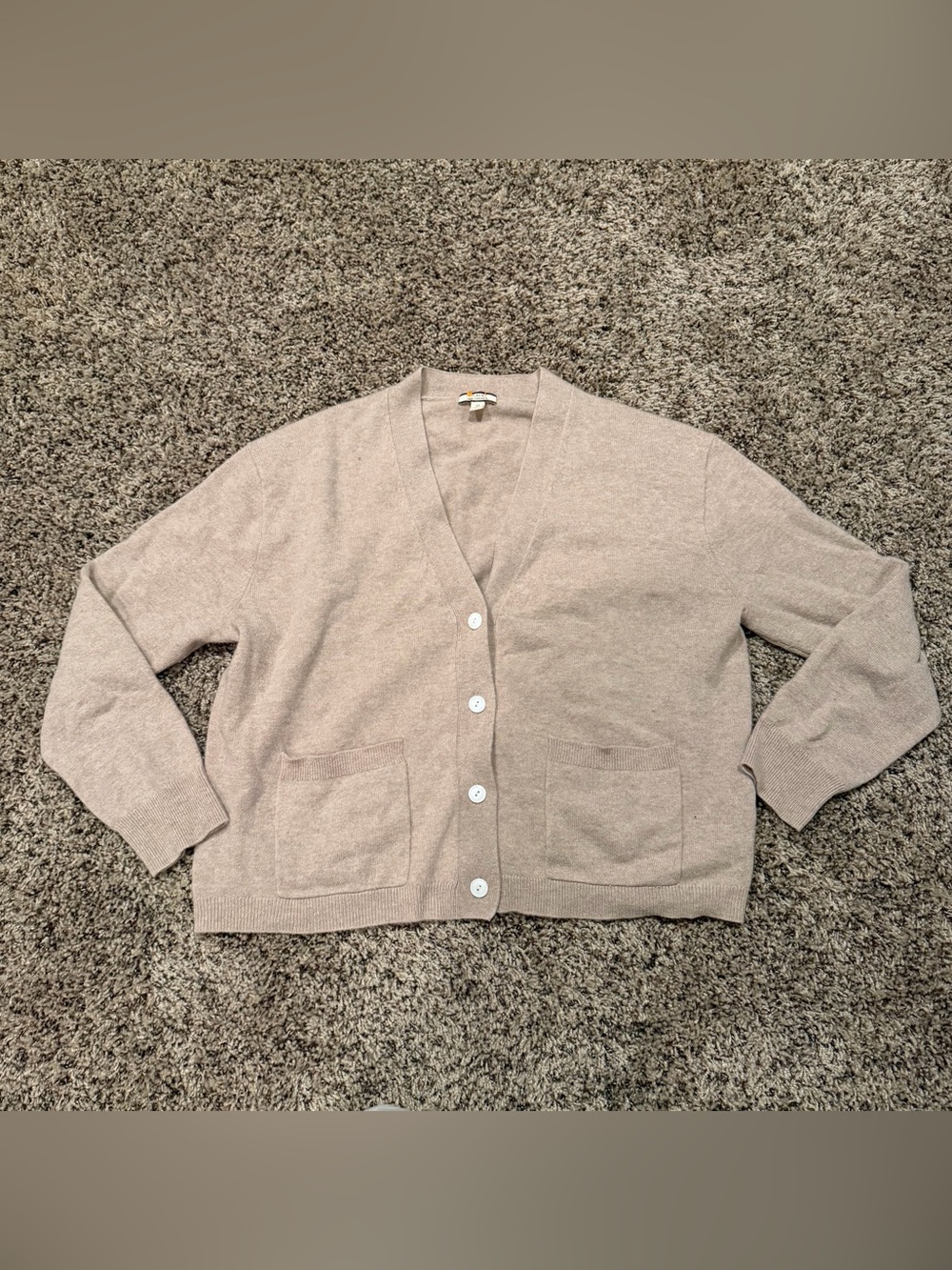 J. Crew Cashmere Light Beige V-Neck Button-Front Cardigan